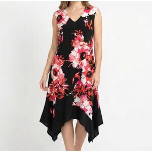 Luxology Womens 8 Sleeveless Trapeze Hem Black Red White Floral Polyester